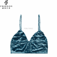 Azul pavão xxx sexy simples novo design imagem de sutiã de veludo feminino de tecido de veludo longo forrado de bralette sem fio